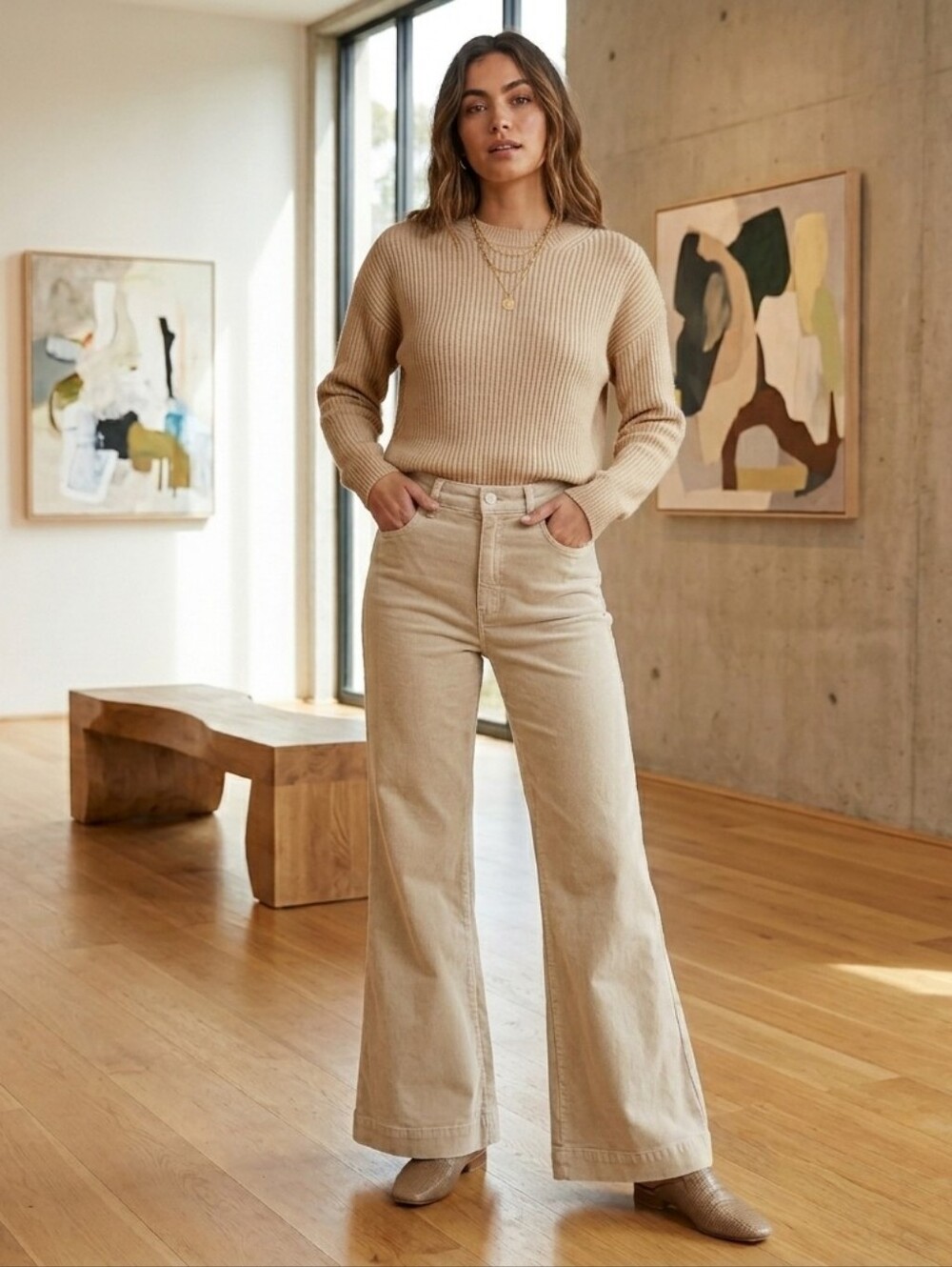 ROLLA'S East Coast High Waist Flared Jeans in Beige 29 90's